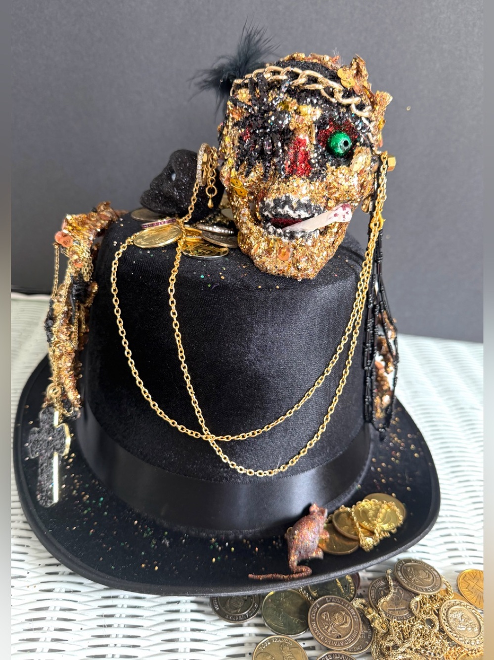 Black and Gold Pirate Treasure Top Hat Halloween Mardi Gras burning man Costume